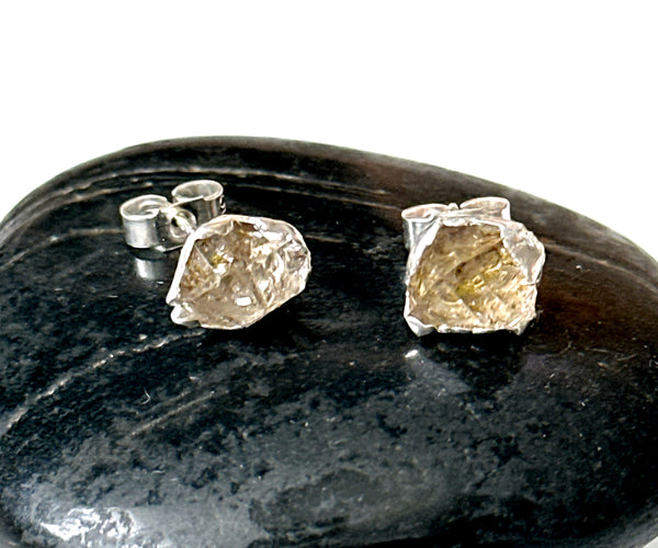 Golden Enhydro (Petroleum Diamond Quartz) Silver Stud Earrings