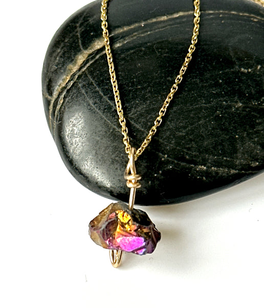 Titanium Rock Quartz Gold Filled Pendant Necklace