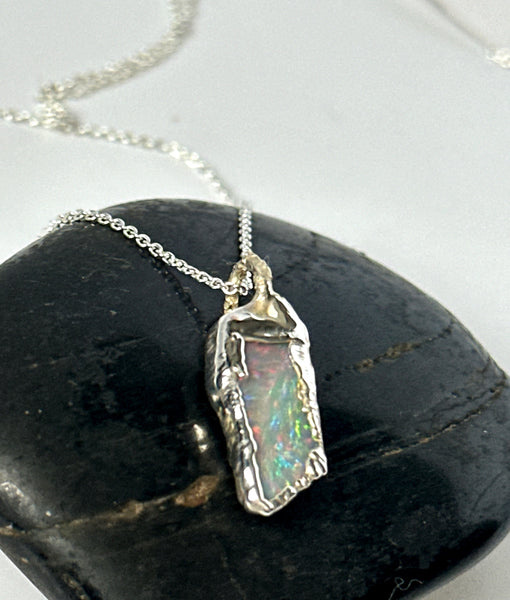 Lightning Ridge Electroformed Opal Silver Pendant Necklace