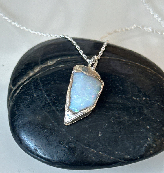 Coober Pedy Shell Opal Silver Pendant Necklace