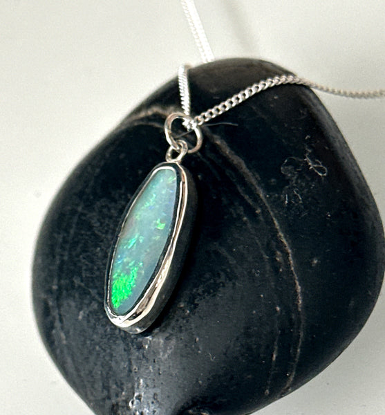 Lightning Ridge Solid Opal Silver Pendant Necklace