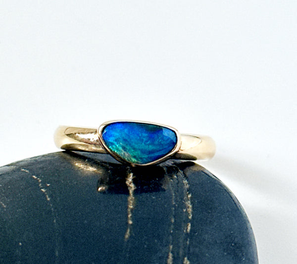 Solid Black Opal 9 Carat Gold Ring