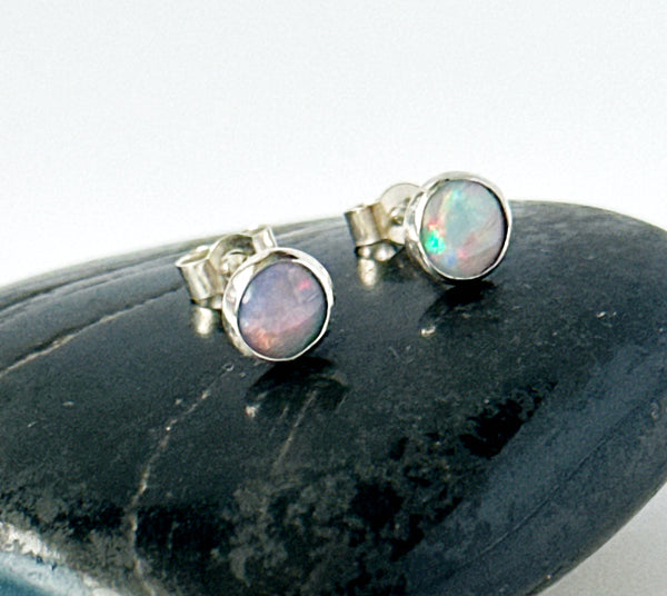 Coober Pedy Opal Silver Stud Earrings