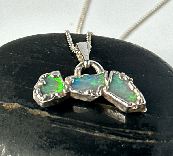Mintabie Opal Silver Pendant Necklace