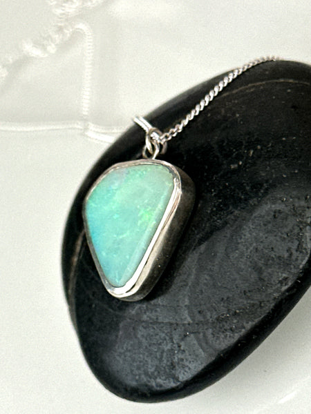 Solid Coober Pedy Opal Sterling Silver Pendant Necklace