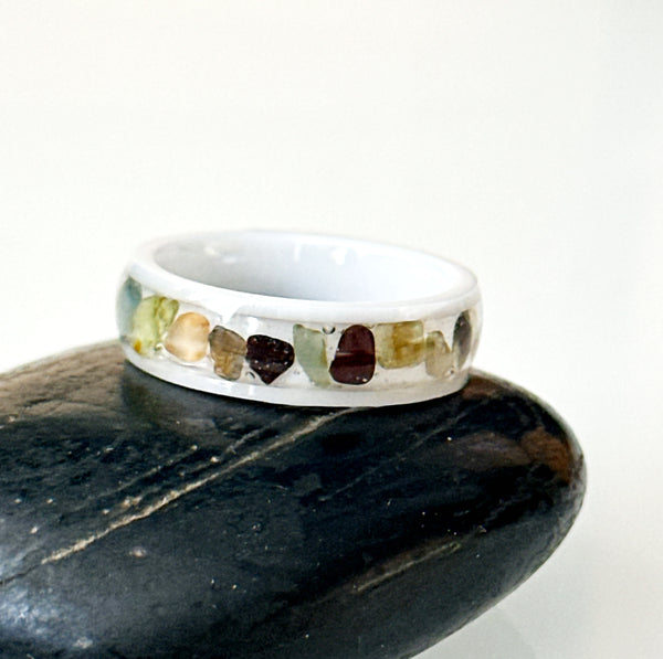 Sapphire Inlay White Porcelain Ring Band