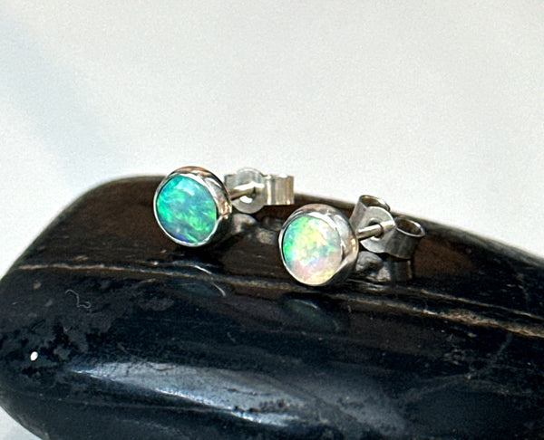 Coober Pedy Opal Sterling Silver Stud Earrings