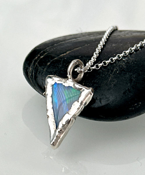Solid Opal Silver Formed Textured Pendant Necklace