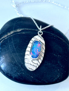 Lightning Ridge Opal Cuttlefish Sterling Silver Pendant Necklace