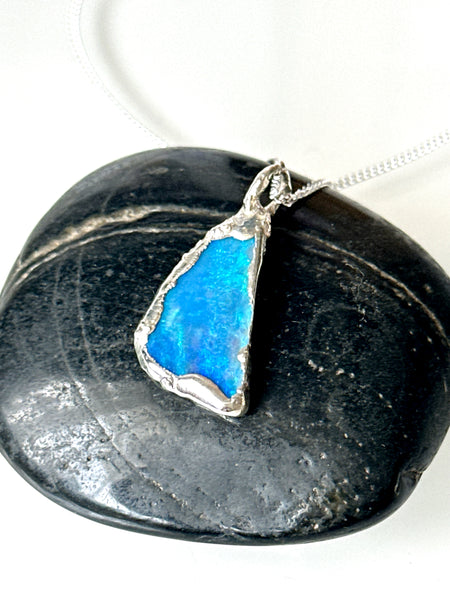 Lightning Ridge Opal Silver Formed Pendant Necklace