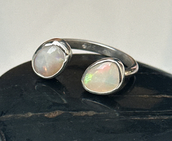 Double Coober Pedy Opal Floating Sterling Silver Ring