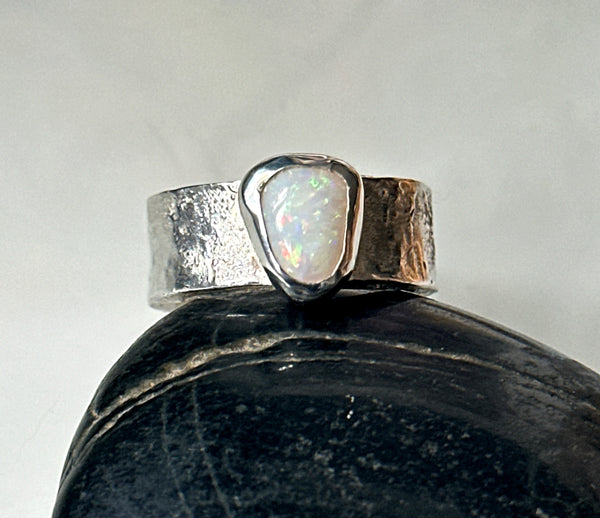 Solid Coober Pedy Opal Sterling Silver Ring