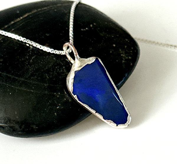 Crystal Black Opal Silver Pendant Necklace