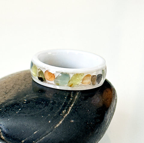 Sapphire Inlay White Porcelain Ring Band