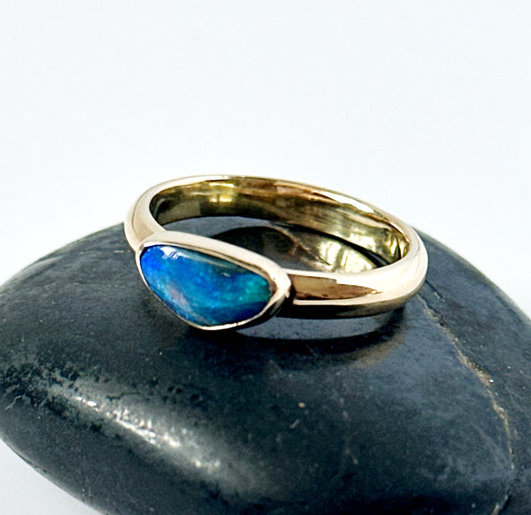 Solid Black Opal 9 Carat Gold Ring