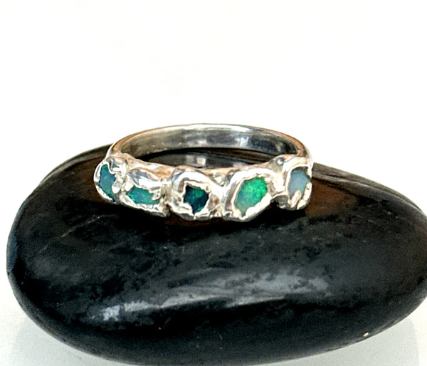 5 Opal Silver Ring