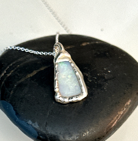 Coober Pedy Opal Silver Pendant Necklace