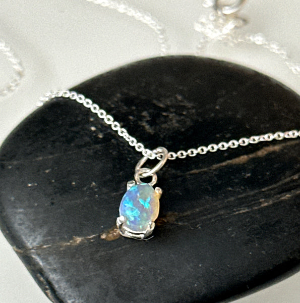 Coober Pedy Opal Sterling Silver Pendant Necklace