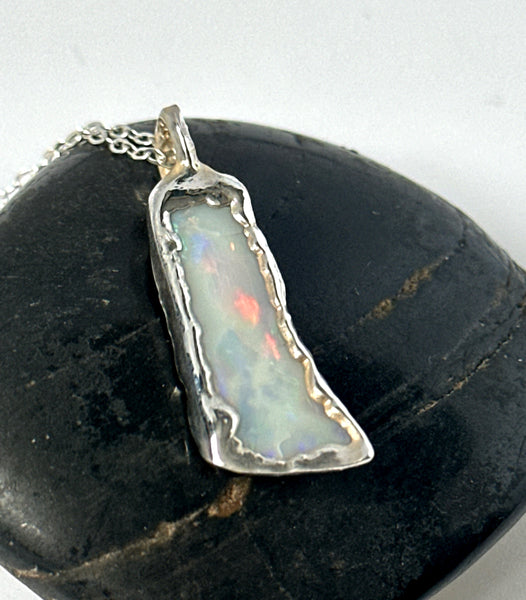 Coober Pedy Electroformed Opal Silver Pendant Necklace