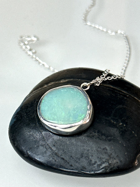 Coober Pedy Opal Silver Pendant Necklace