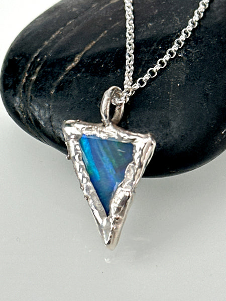 Solid Opal Silver Formed Textured Pendant Necklace