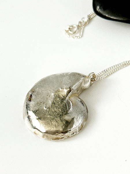 Ammonite & Fossil Silver Pendant Necklace