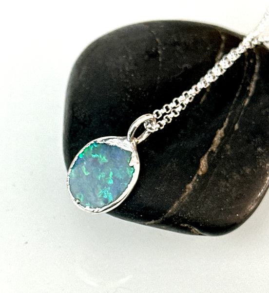 Lightning Ridge Opal Silver Pendant Necklace