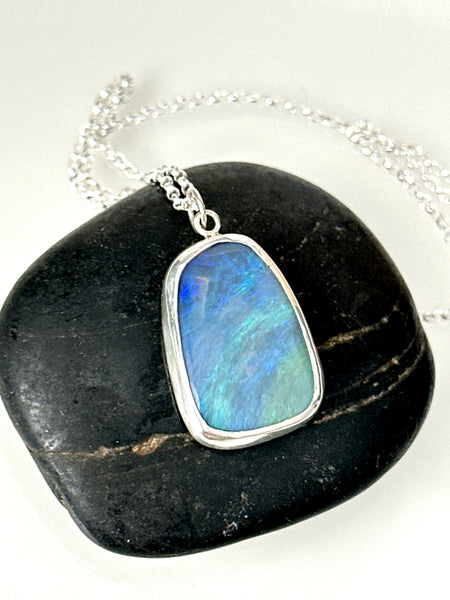 Solid Mintabie Opal Silver Pendant Necklace