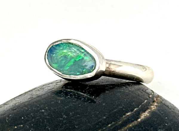 Solid Lightning Ridge Opal Sterling Silver Ring