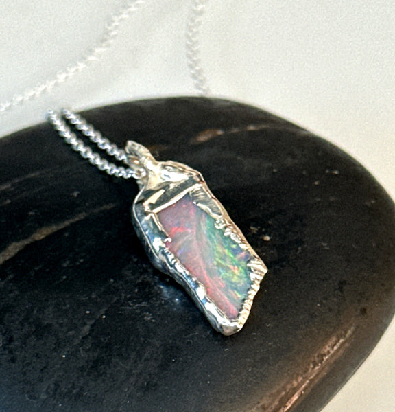 Lightning Ridge Opal Silver Pendant Necklace