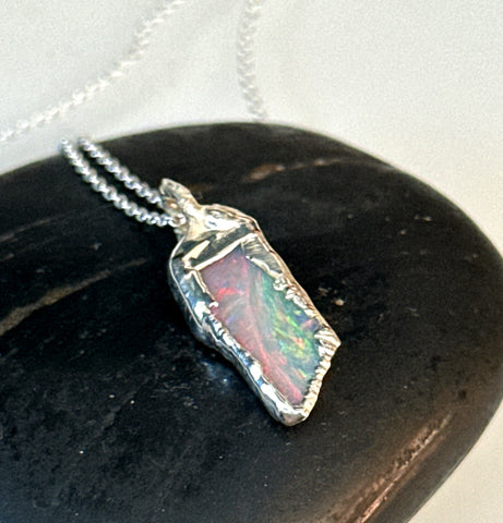 Lightning Ridge Opal Silver Pendant Necklace
