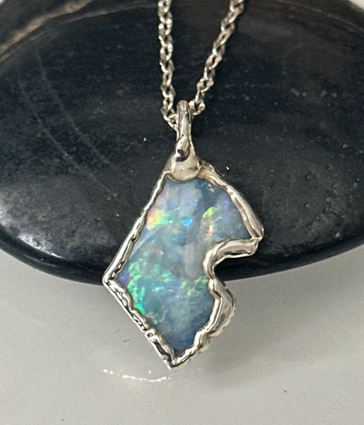 Mintabie Opal Silver Pendant Necklace