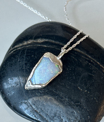 Coober Pedy Shell Opal Silver Pendant Necklace