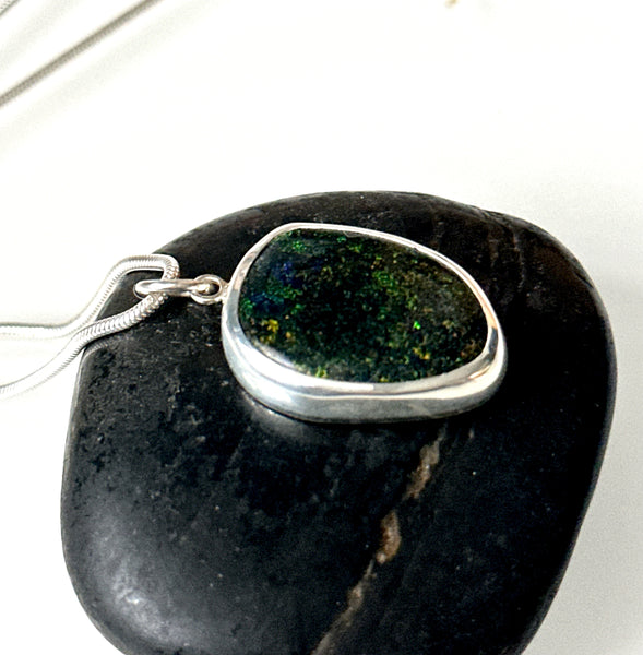 Andamooka Matrix Opal Sterling Silver Pendant Necklace