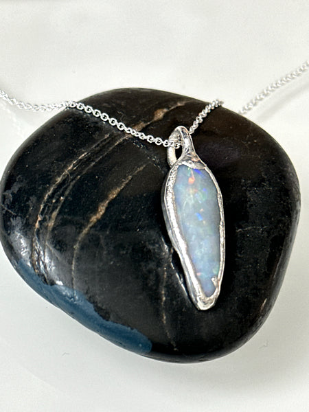 Solid Coober Pedy Opal Silver Pendant Necklace