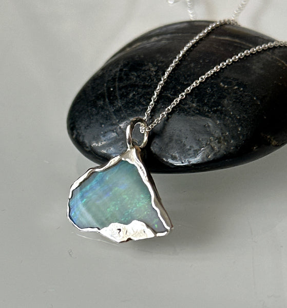 Solid Mintabie Opal Silver Pendant Necklace