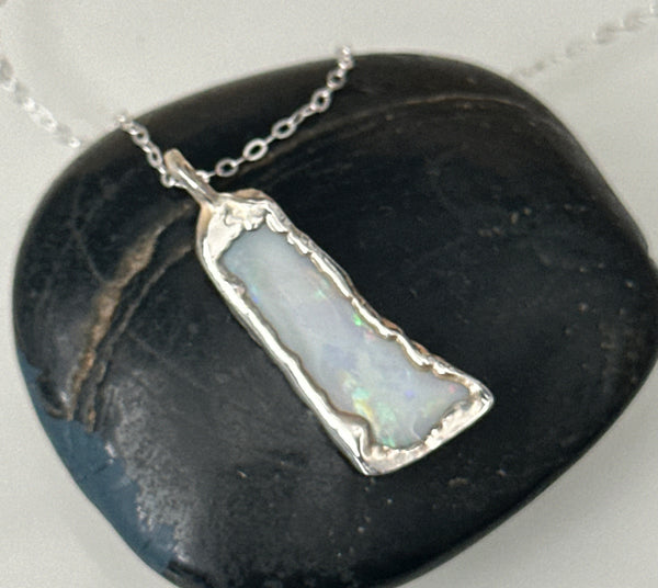 Coober Pedy Opal Silver Pendant Necklace