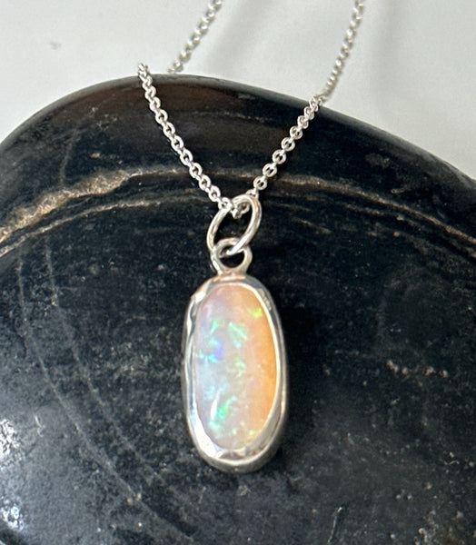 Solid Coober Pedy Opal Sterling Silver Pendant Necklace