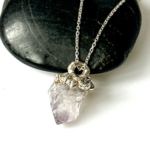 Amethyst Textured Silver Pendant Necklace