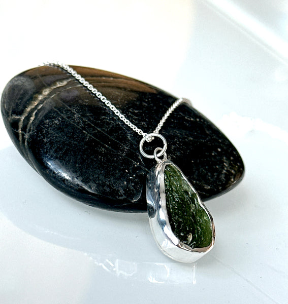Genuine Moldavite Sterling Silver Pendant Necklace