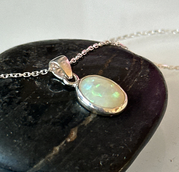 Coober Pedy Opal Pendant Sterling Silver Necklace