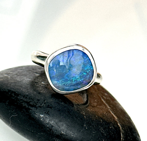 Solid Mintabie Opal Sterling Silver Ring