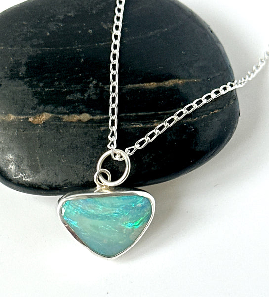Coober Pedy Opal Silver Pendant Necklace