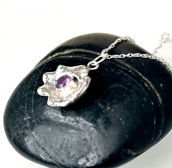 Amethyst Flower Silver Pendant Necklace