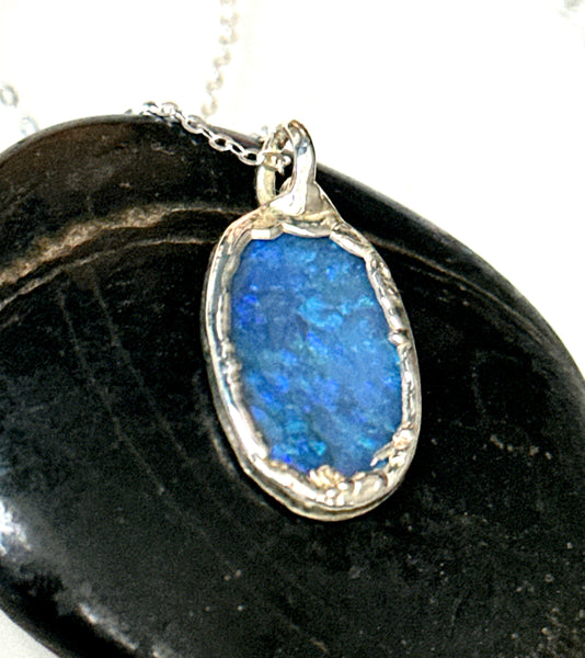 Mintabie Opal Silver Pendant Necklace