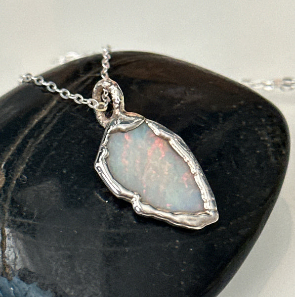 Coober Pedy Opal Silver Pendant Necklace