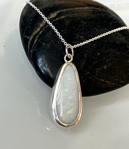 Solid Coober Pedy Opal Sterling Silver Pendant Necklace