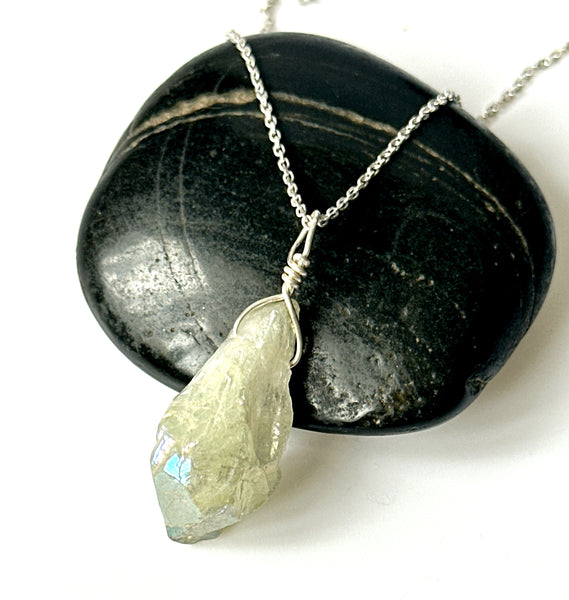 Aura Tangerine Crystal Quartz Silver Pendant Necklace