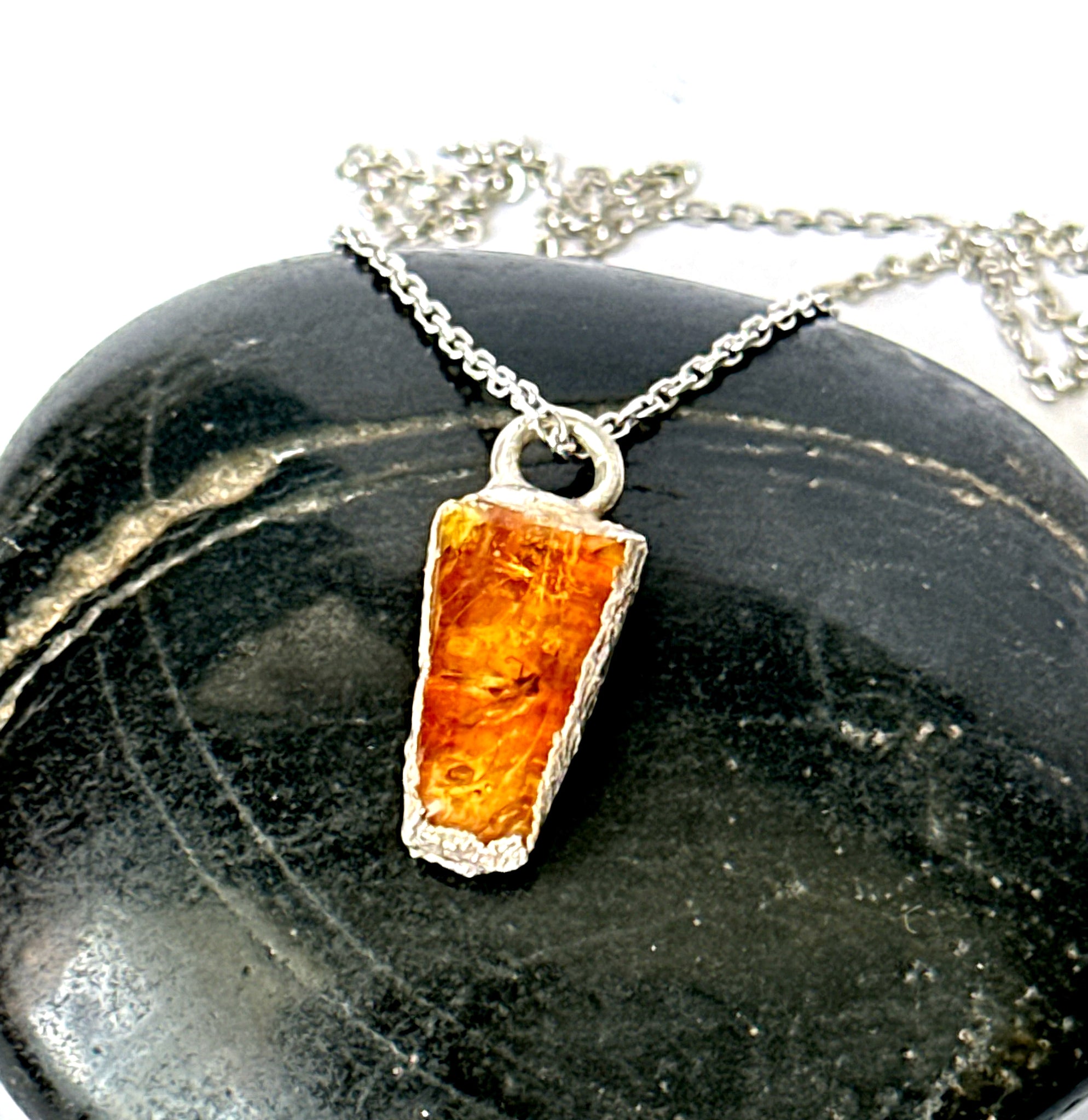 Baltic Amber Silver Formed Pendant Necklace