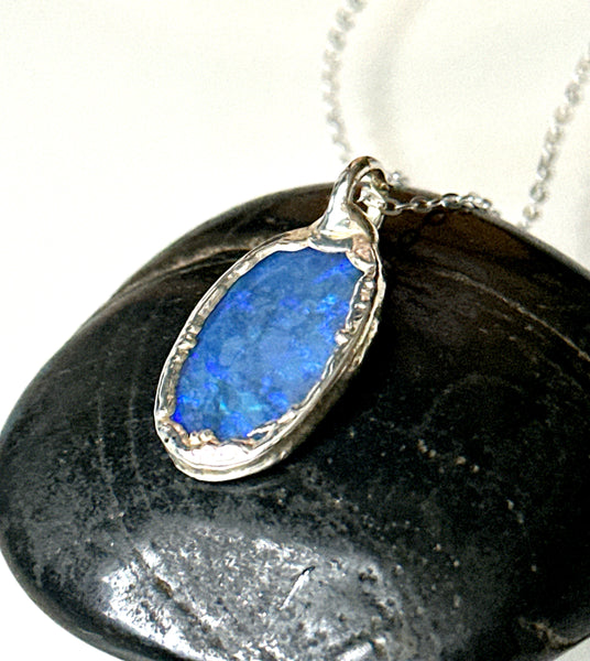 Mintabie Opal Silver Pendant Necklace
